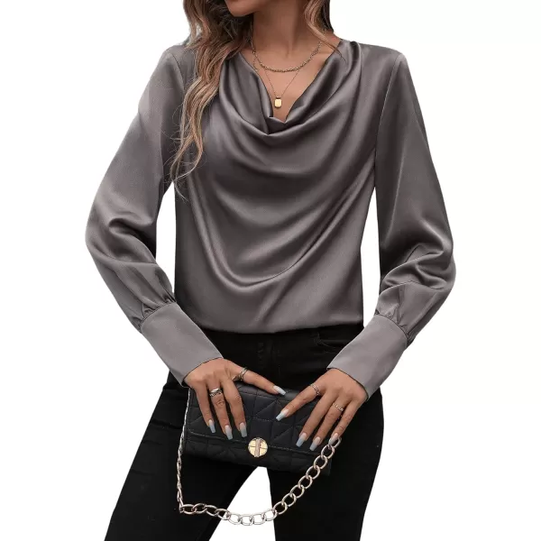 Floerns Women's Elegant Cowl Neck Long Sleeve Draped Collar Office Shirt Blouse