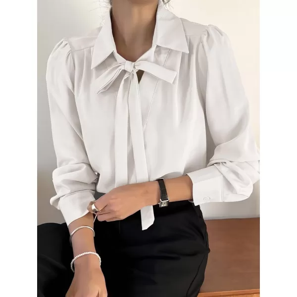 Floerns Women's Elegant Puff Long Sleeve Tie Front Office Work Blouse Top