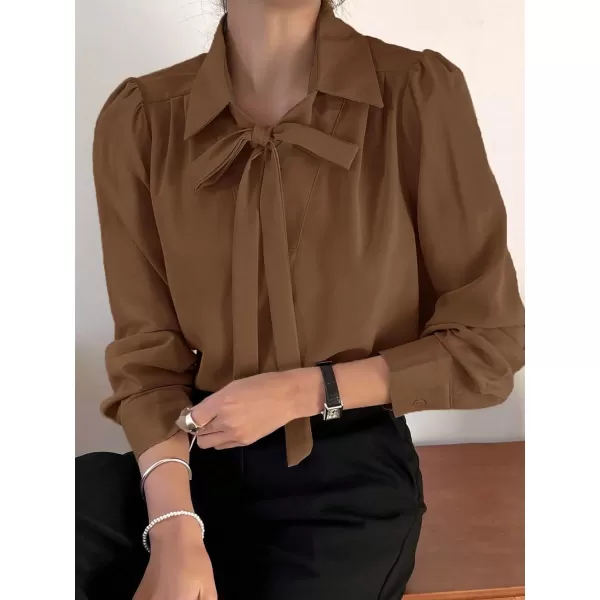 Floerns Women's Elegant Puff Long Sleeve Tie Front Office Work Blouse Top