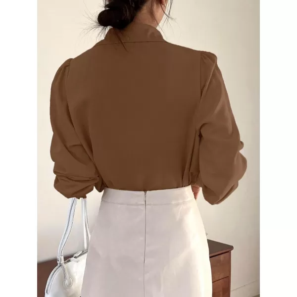 Floerns Women's Elegant Puff Long Sleeve Tie Front Office Work Blouse Top
