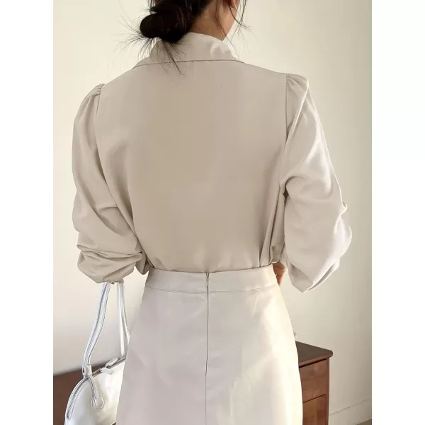 Floerns Women's Elegant Puff Long Sleeve Tie Front Office Work Blouse Top