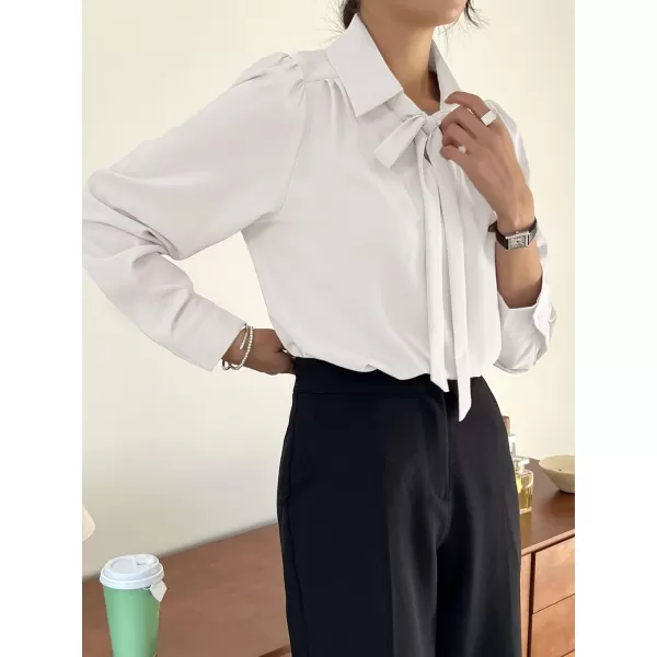 Floerns Women's Elegant Puff Long Sleeve Tie Front Office Work Blouse Top
