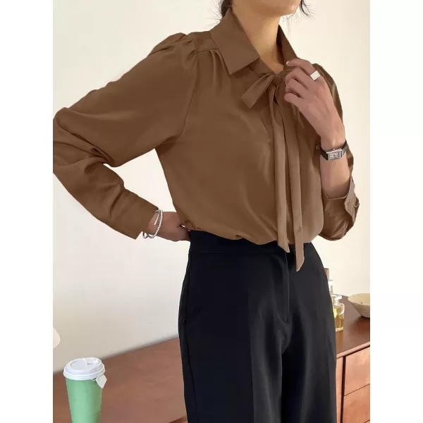 Floerns Women's Elegant Puff Long Sleeve Tie Front Office Work Blouse Top