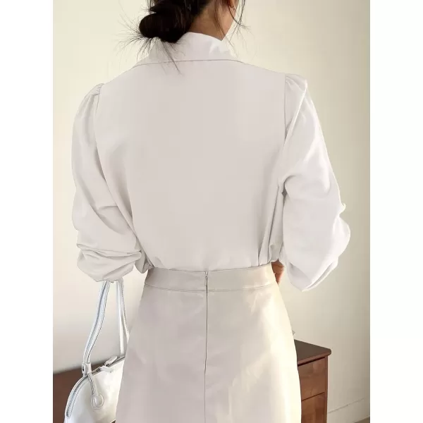 Floerns Women's Elegant Puff Long Sleeve Tie Front Office Work Blouse Top