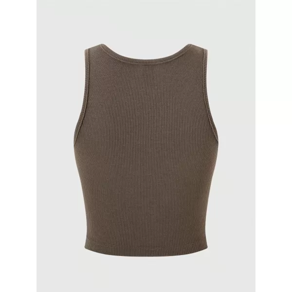 Floerns Women's Letter Print Sleeveless Rib Knit Round Neck Slim Fit Crop Tank Top