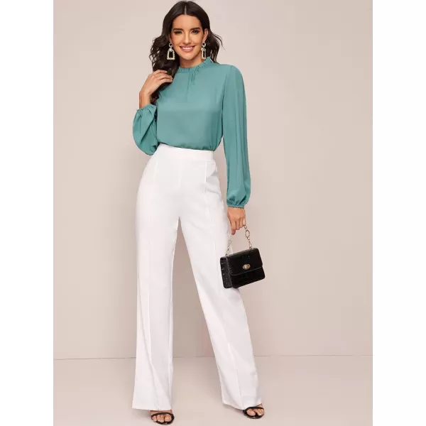 Floerns Women's Long Puff Sleeve Mock Neck Sheer Chiffon Blouse Tops