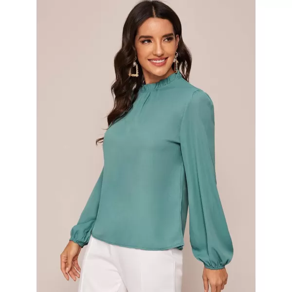 Floerns Women's Long Puff Sleeve Mock Neck Sheer Chiffon Blouse Tops