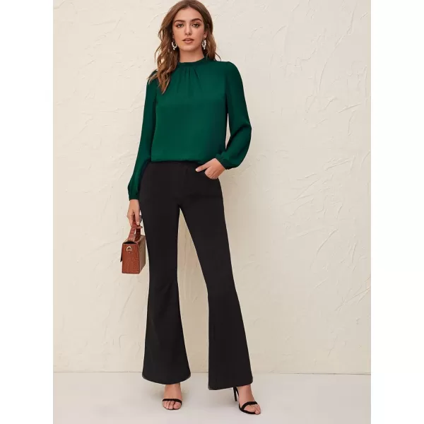 Floerns Women's Long Puff Sleeve Mock Neck Sheer Chiffon Blouse Tops