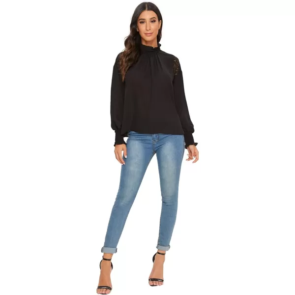 Floerns Women's Long Puff Sleeve Mock Neck Sheer Chiffon Blouse Tops