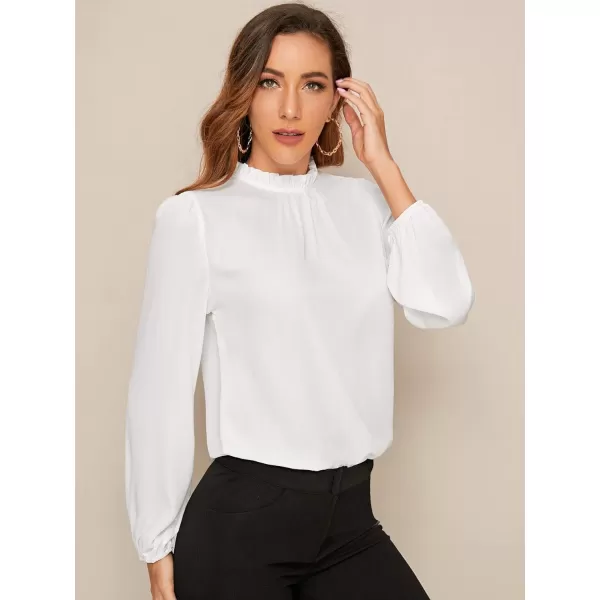 Floerns Women's Long Puff Sleeve Mock Neck Sheer Chiffon Blouse Tops