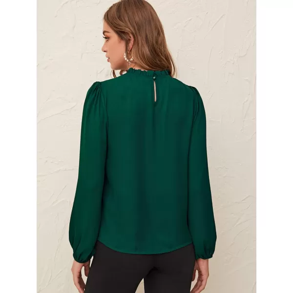 Floerns Women's Long Puff Sleeve Mock Neck Sheer Chiffon Blouse Tops