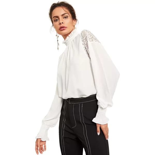 Floerns Women's Long Puff Sleeve Mock Neck Sheer Chiffon Blouse Tops