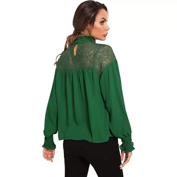 Floerns Women's Long Puff Sleeve Mock Neck Sheer Chiffon Blouse Tops
