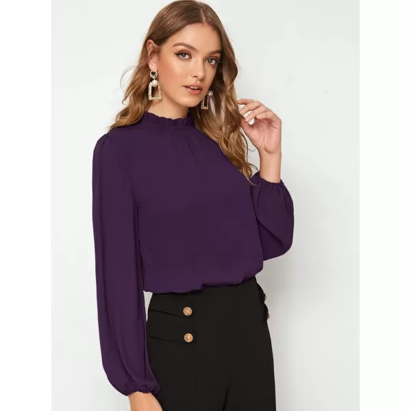 Floerns Women's Long Puff Sleeve Mock Neck Sheer Chiffon Blouse Tops