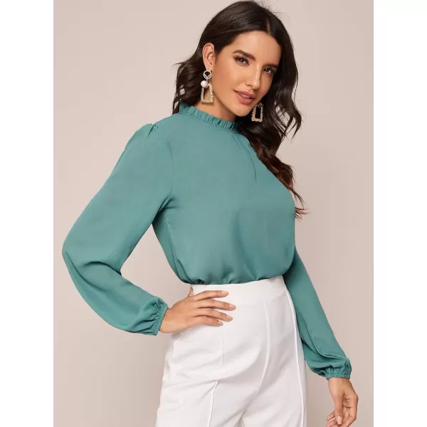 Floerns Women's Long Puff Sleeve Mock Neck Sheer Chiffon Blouse Tops