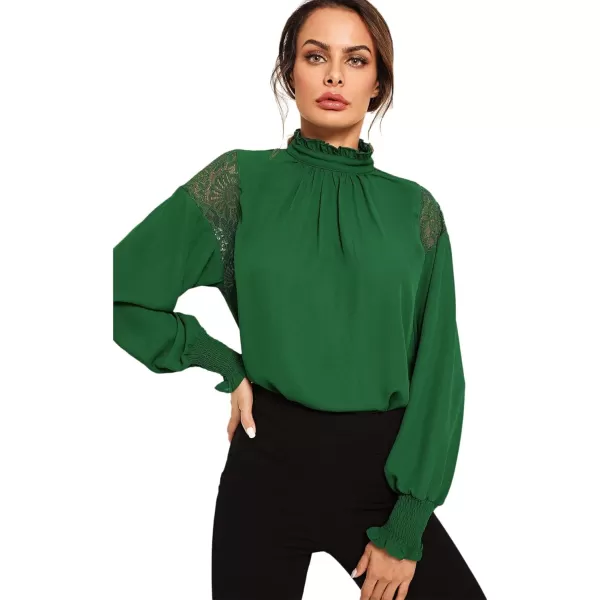 Floerns Women's Long Puff Sleeve Mock Neck Sheer Chiffon Blouse Tops