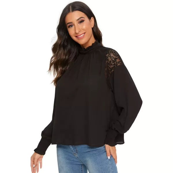 Floerns Women's Long Puff Sleeve Mock Neck Sheer Chiffon Blouse Tops