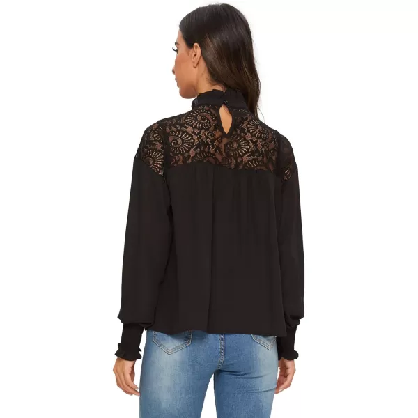 Floerns Women's Long Puff Sleeve Mock Neck Sheer Chiffon Blouse Tops