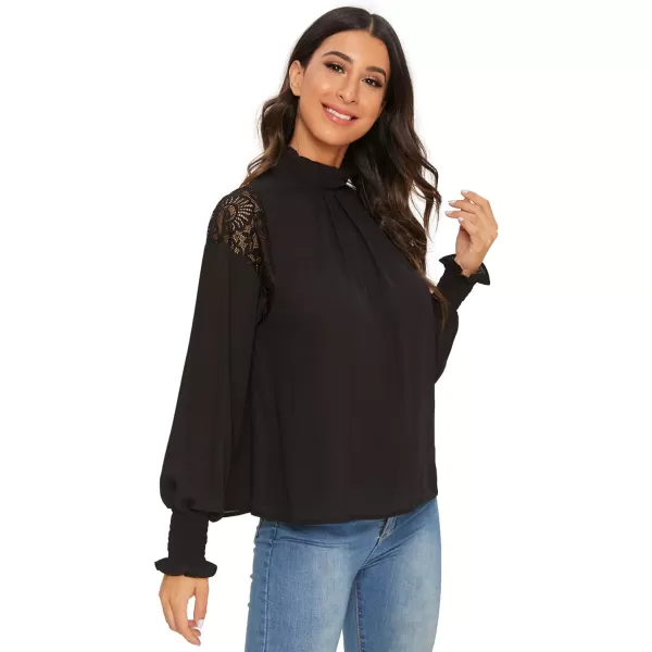 Floerns Women's Long Puff Sleeve Mock Neck Sheer Chiffon Blouse Tops