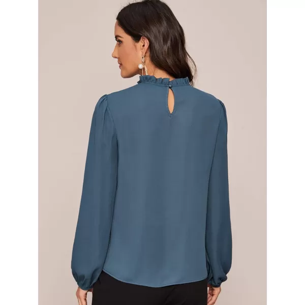 Floerns Women's Long Puff Sleeve Mock Neck Sheer Chiffon Blouse Tops