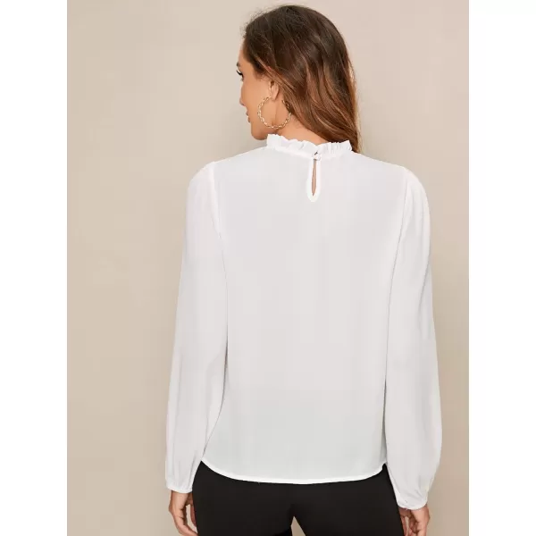 Floerns Women's Long Puff Sleeve Mock Neck Sheer Chiffon Blouse Tops