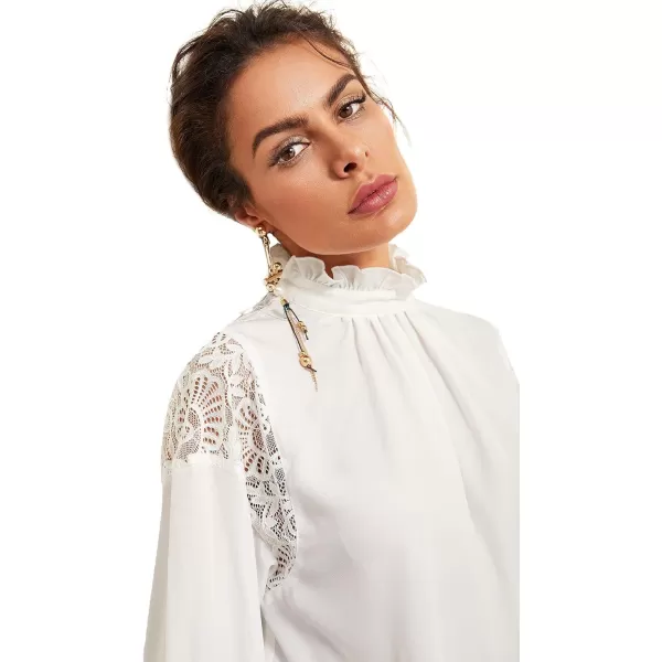 Floerns Women's Long Puff Sleeve Mock Neck Sheer Chiffon Blouse Tops
