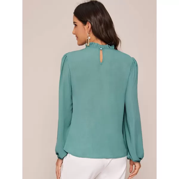 Floerns Women's Long Puff Sleeve Mock Neck Sheer Chiffon Blouse Tops