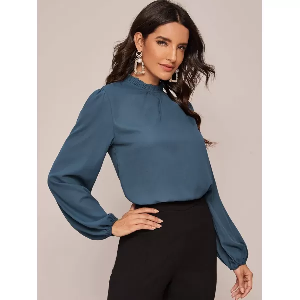 Floerns Women's Long Puff Sleeve Mock Neck Sheer Chiffon Blouse Tops