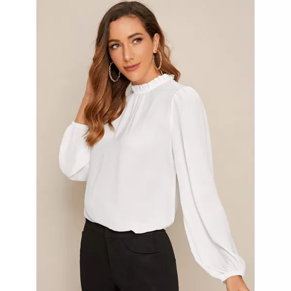Floerns Women's Long Puff Sleeve Mock Neck Sheer Chiffon Blouse Tops
