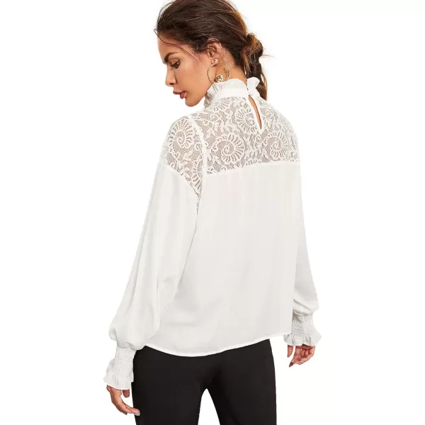 Floerns Women's Long Puff Sleeve Mock Neck Sheer Chiffon Blouse Tops