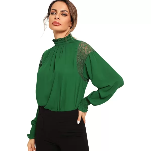 Floerns Women's Long Puff Sleeve Mock Neck Sheer Chiffon Blouse Tops