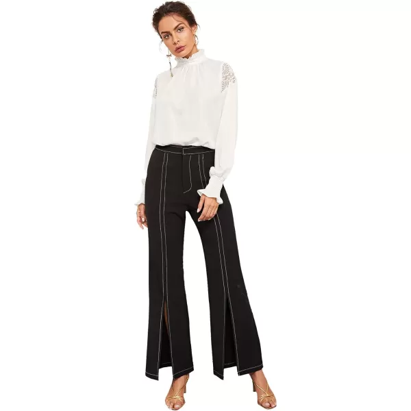 Floerns Women's Long Puff Sleeve Mock Neck Sheer Chiffon Blouse Tops