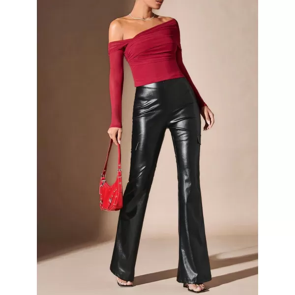 Floerns Women's Off Shoulder Asymmetrical Neck Ruched Mesh Long Sleeve Crop Top Tee