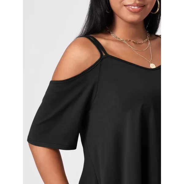 Floerns Women's Plus Half Sleeve Cold Shoulder Ruffle Asymmetrical Oversized Tee
