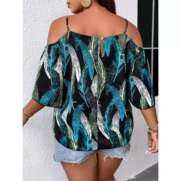 Floerns Women's Plus Half Sleeve Cold Shoulder Ruffle Asymmetrical Oversized Tee