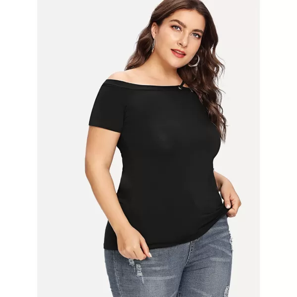 Floerns Women's Plus Half Sleeve Cold Shoulder Ruffle Asymmetrical Oversized Tee