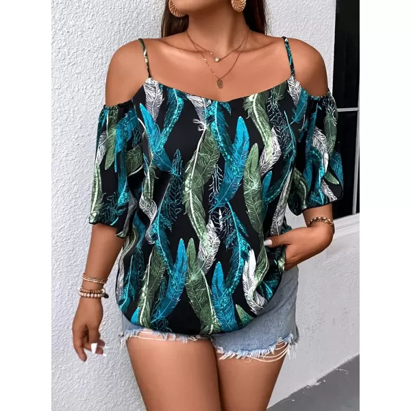 Floerns Women's Plus Half Sleeve Cold Shoulder Ruffle Asymmetrical Oversized Tee