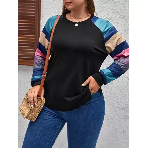 Floerns Women's Plus Size Colorblock Raglan Long Sleeve Crewneck Tee Shirt