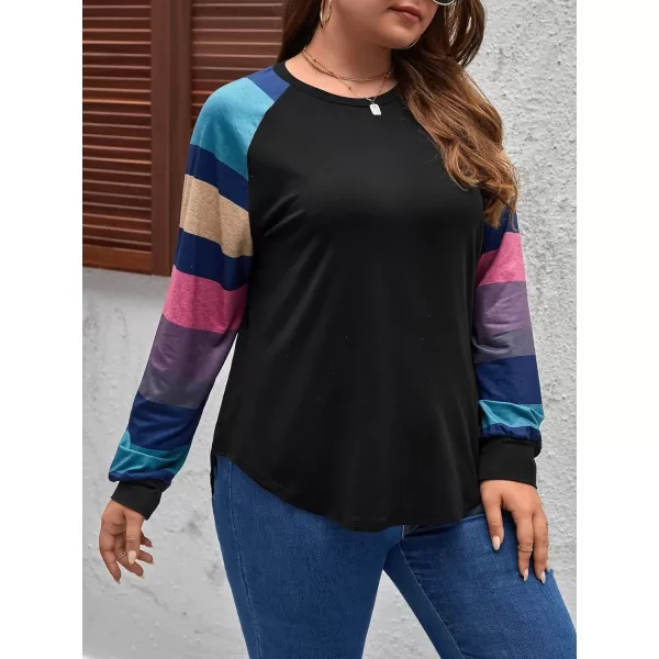 Floerns Women's Plus Size Colorblock Raglan Long Sleeve Crewneck Tee Shirt