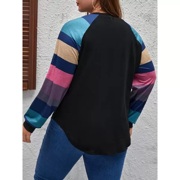 Floerns Women's Plus Size Colorblock Raglan Long Sleeve Crewneck Tee Shirt