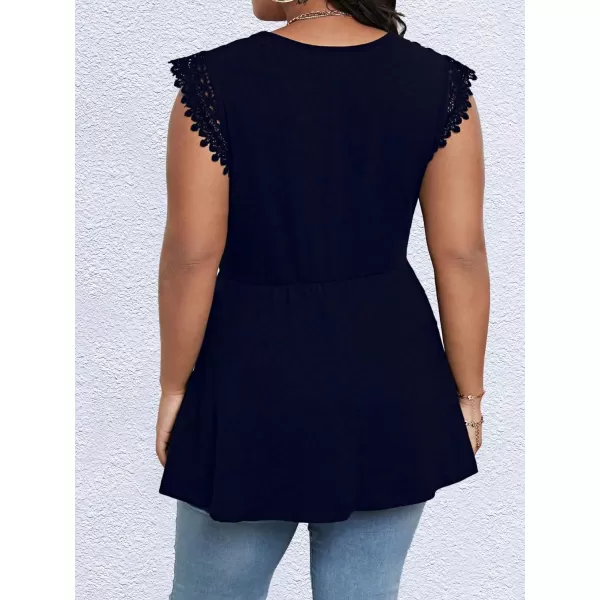 Floerns Women's Plus Size Lace Trim V Neck Sleeveless Belt Peplum Blouse Top