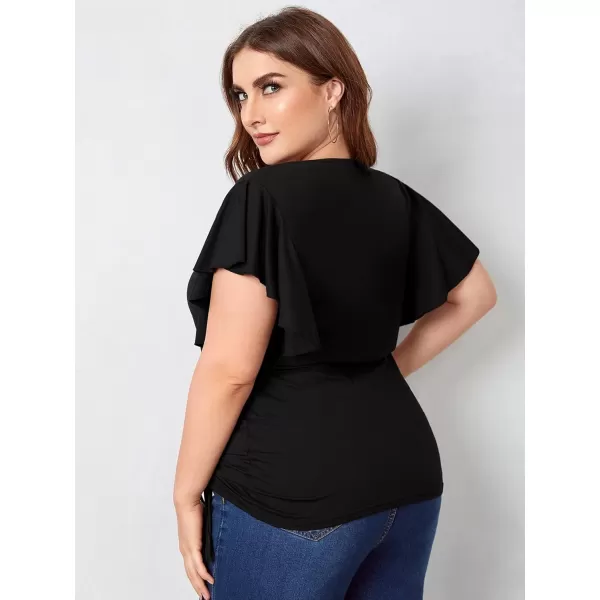 Floerns Women's Plus Size Ruffle Short Sleeve Tee Casual Round Neck Drawstring T Shirts