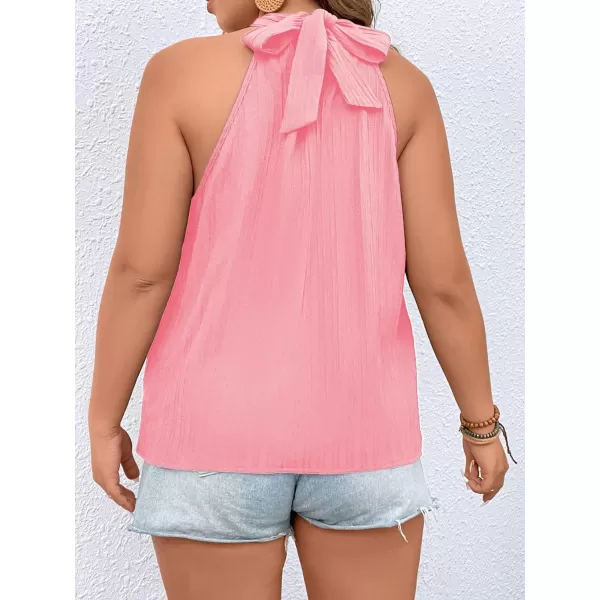 Floerns Women's Plus Size Sleeveless Halter Neck Tie Back Casual Tank Blouse Top