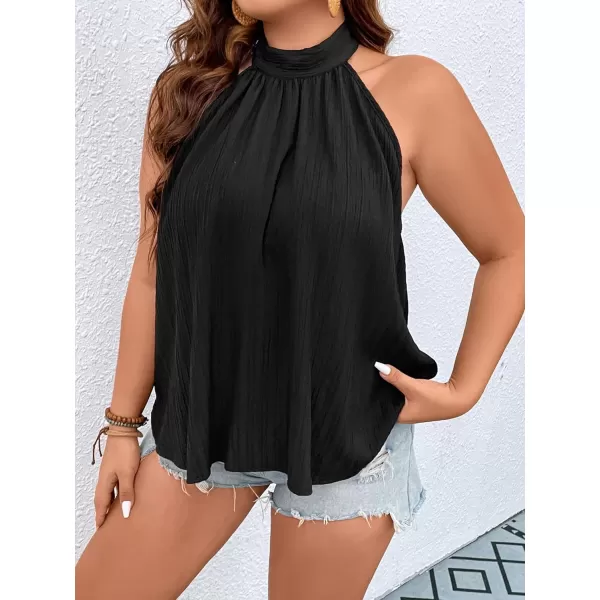 Floerns Women's Plus Size Sleeveless Halter Neck Tie Back Casual Tank Blouse Top
