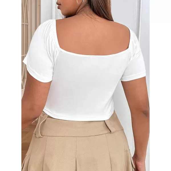 Floerns Women's Plus Size Square Neck Ruched Bust Short Sleeve Crop Top Tee Shirt