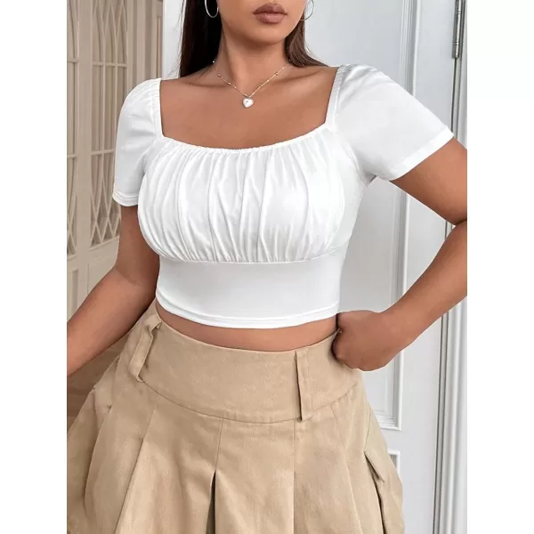 Floerns Women's Plus Size Square Neck Ruched Bust Short Sleeve Crop Top Tee Shirt