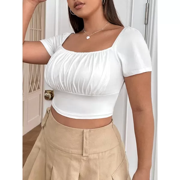 Floerns Women's Plus Size Square Neck Ruched Bust Short Sleeve Crop Top Tee Shirt