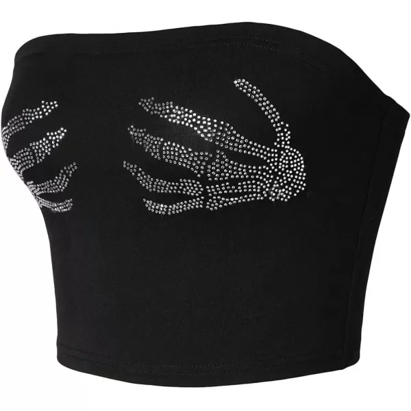 Floerns Women's Rhinestone Graphic Print Sleeveless Bandeau Strapless Tube Top