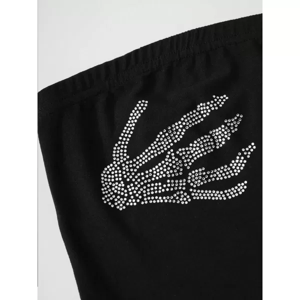 Floerns Women's Rhinestone Graphic Print Sleeveless Bandeau Strapless Tube Top