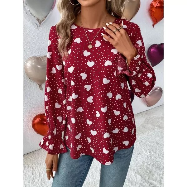 Floerns Women's Round Neck Trim Flounce Long Sleeve Elegant Satin Silk Blouse Tops